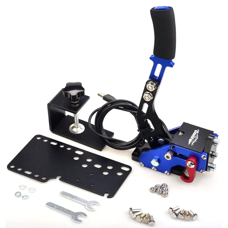 CNRAQR PC Racing Game USB Handbrake for 16Bit SIM for Racing Games, Compatible with G27 G29 G923 T500 T300 Simulate Linear Handbrake Blue（With Fixing Clip and Plate - Image 1